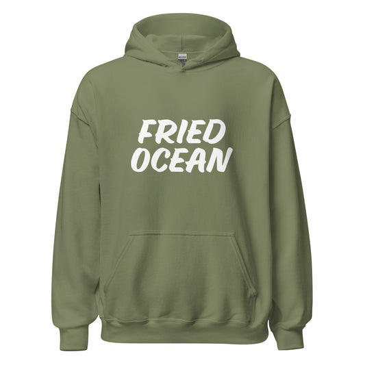 FRIED OCEAN Hoodie || White on Military Green